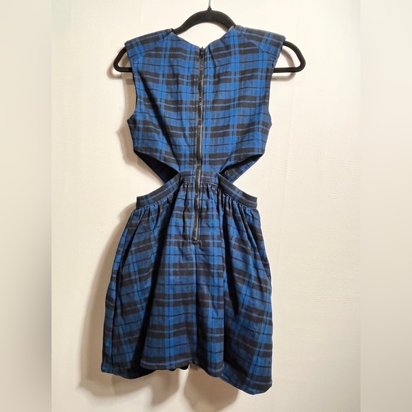 Mustard Seed Blue/ Black Plaid Dress Open Sides Size Small - Picture 2 of 10